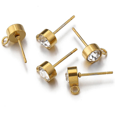Steel Rhinestone Earring Posts  Studs with Loop Rings DIY Earrings -JW01620-Veeddydropshipping