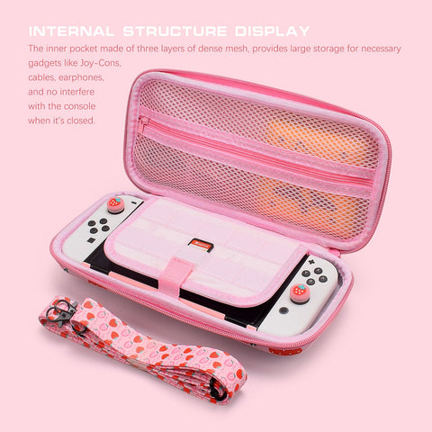 NS Oled Accessories Kit Hard Storage Case Pink Protective Shell Strawberry Cover Box -CE01501-Veeddydropshipping