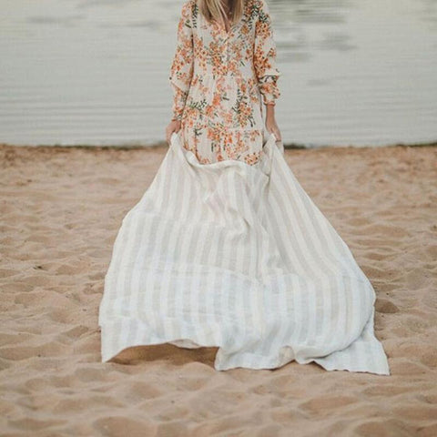 Linen Bath Towel Striped Weave Beach Towels Wrap-HA00541-Veeddydropshipping