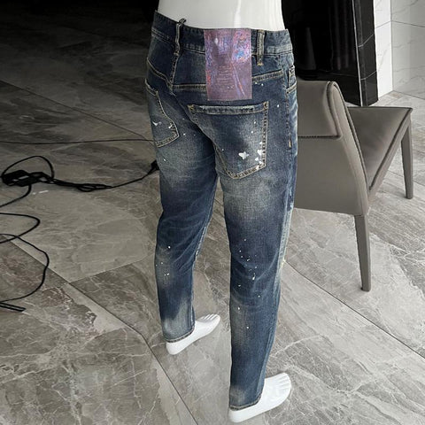 Jeans Retro Blue Zipper Designer Elastic Slim-MF00615-Veeddydropshipping