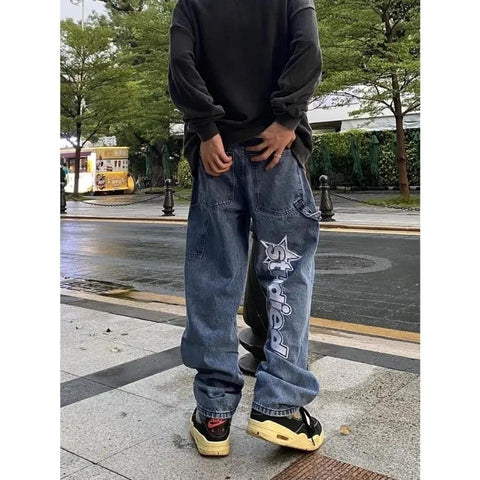 jeans men and women loose printing street mopping-MF00551-Veeddydropshipping