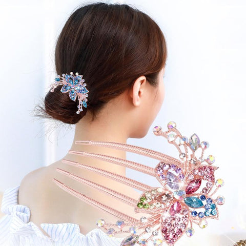 Rhinestone Hair Comb Flower Leaf Bridal Crystal Hair  -JW00491-Veeddydropshipping