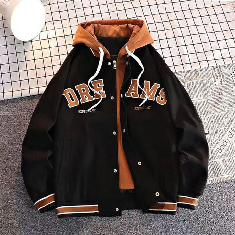 Baseball Suit, Fake Two-piece Fashion, Versatile Hooded1