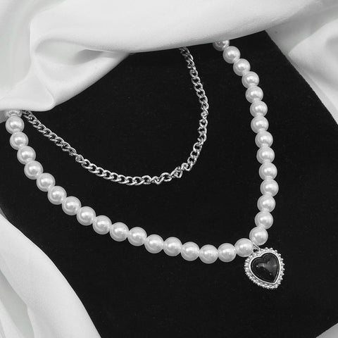 Vintage Link Heart Pendant Necklace  Pearl Necklace for Woman Jewelry Gift-JW01349-Veeddydropshipping