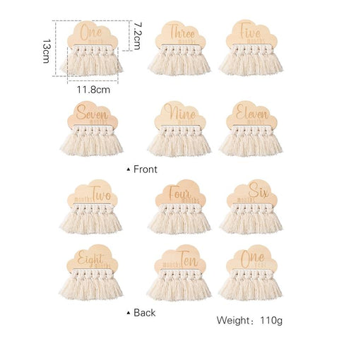 Wooden Baby Milestone Card Newborn Monthly Growth Tassel Cards Baby-TB00756-Veeddydropshipping