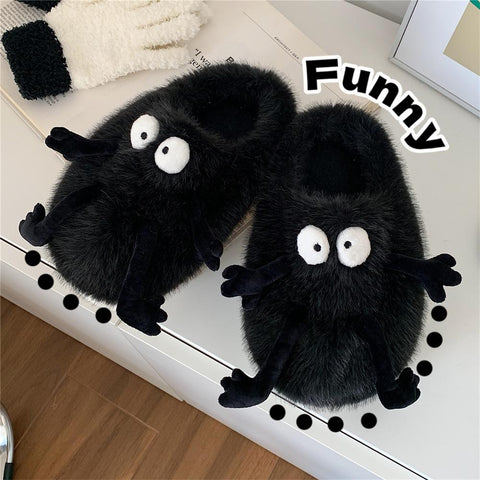 Cute Little Black Ball Plush Soft Comfortable Soft Shoes Ladies-BS01271-Veeddydropshipping