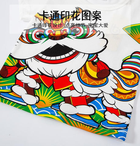New Fashion China Style Lion Dance Boys T-Shirt Summer Short Sleeve-TB00956-Veeddydropshipping