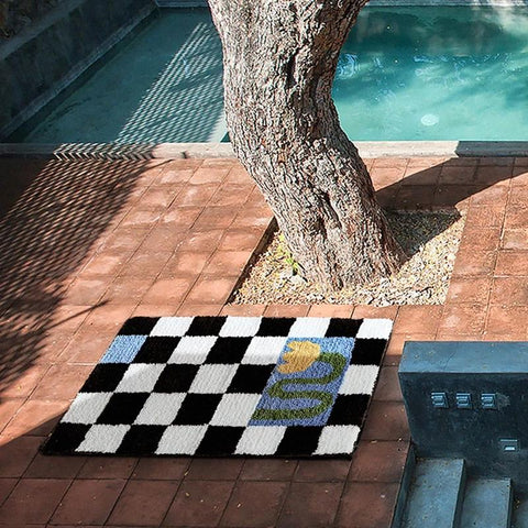 Chessboard Plaid Bath Mats Fluffy Grids Soft Floral Carpet-HA00469-Veeddydropshipping