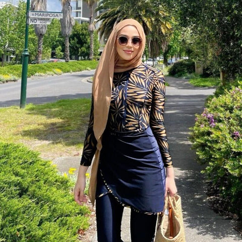 Muslim Swimwear Women Modest Patchwork Hijab Long Sleeves Sport Swimsuit-OS00268-Veeddydropshipping