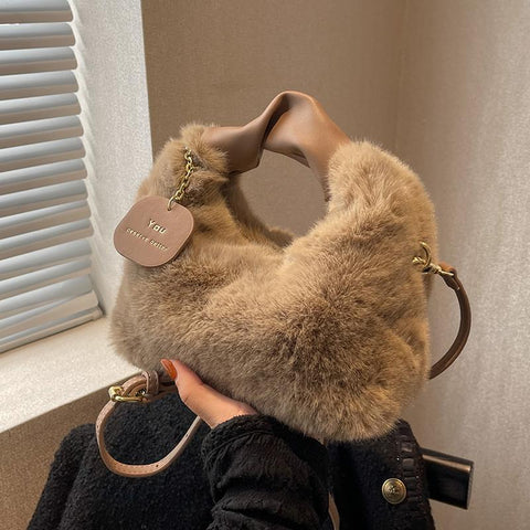 winter new warm soft plush tote bag shopping bags Messenger-BS00117-Veeddydropshipping