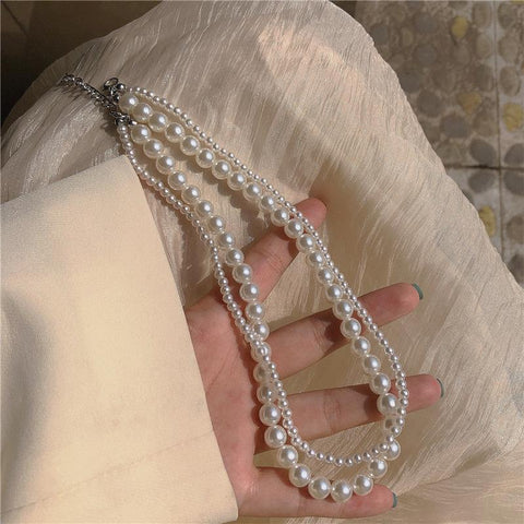 Fashion Double Pearl Necklace For Women Choker Jewelry White Round Wedding -JW00142-Veeddydropshipping