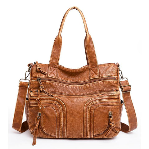 Handbags Pu Leather Soft Tote Bags Large Capacity Brown Shoulder-BS00125-Veeddydropshipping