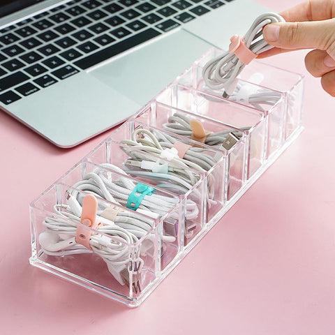 Desktop data cable storage box transparent mobile phone power cable charger earphone organizing-PA00873-Veeddydropshipping
