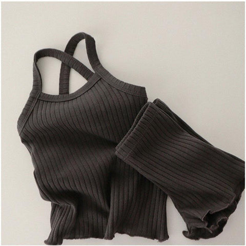 Toddler Baby Pajamas Clothing Sets for Girl Solid Vest Top + Shorts Suit-TB01070-Veeddydropshipping