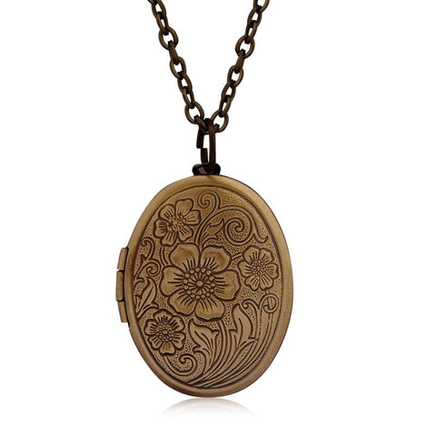 Flower Stripe Locket Pendant Necklace Vintage jewelry-JW01196-Veeddydropshipping