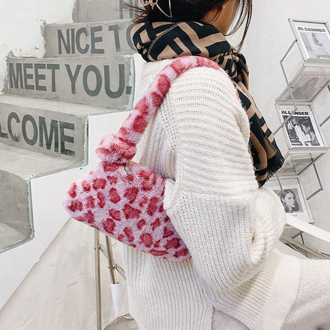 Female Winter Plush Underarm Bags Leopard Zebra Pattern-BS00122-Veeddydropshipping