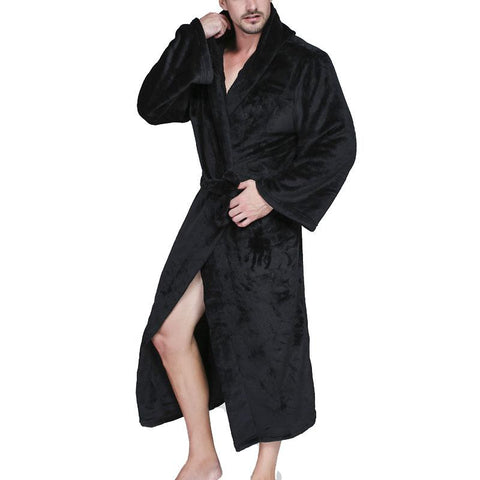 Long Flannel Fleece Bathrobe Kimono Warm Bath Robe-MF01582-Veeddydropshipping