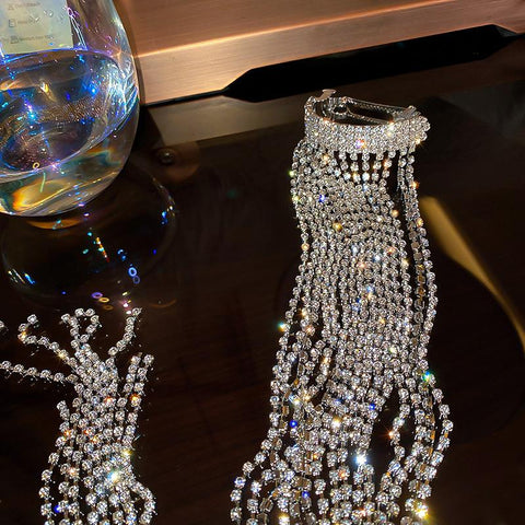 Shine Full Rhinestone Bijoux Long Tassel Crystal Hair Barrettes  -JW00448-Veeddydropshipping