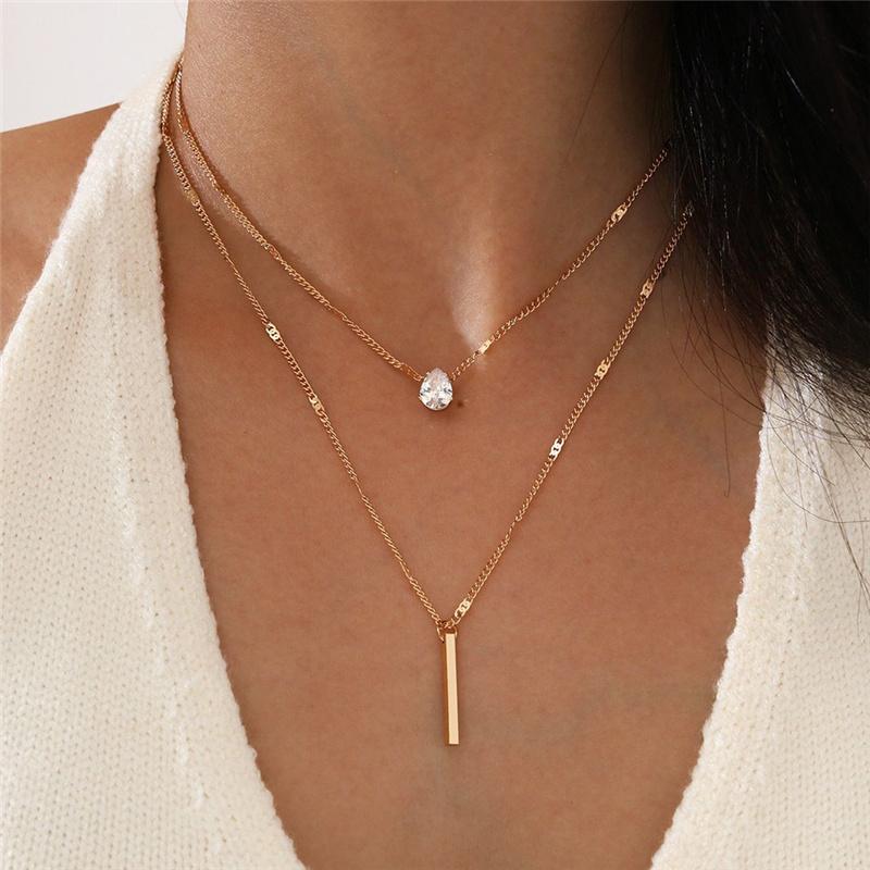 Simple Crystal Gold Color Pendant Necklace Set for WomeN-JW01332-Veeddydropshipping