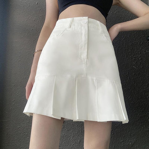 Women Korea Vintage Pleated High Waisted Skirts-WF00389-Veeddydropshipping