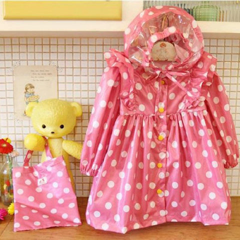 Baby Girls Rain Coat Dot Ruffles Big Brim Hooded Single-breasted Kids Princess-TB01033-Veeddydropshipping