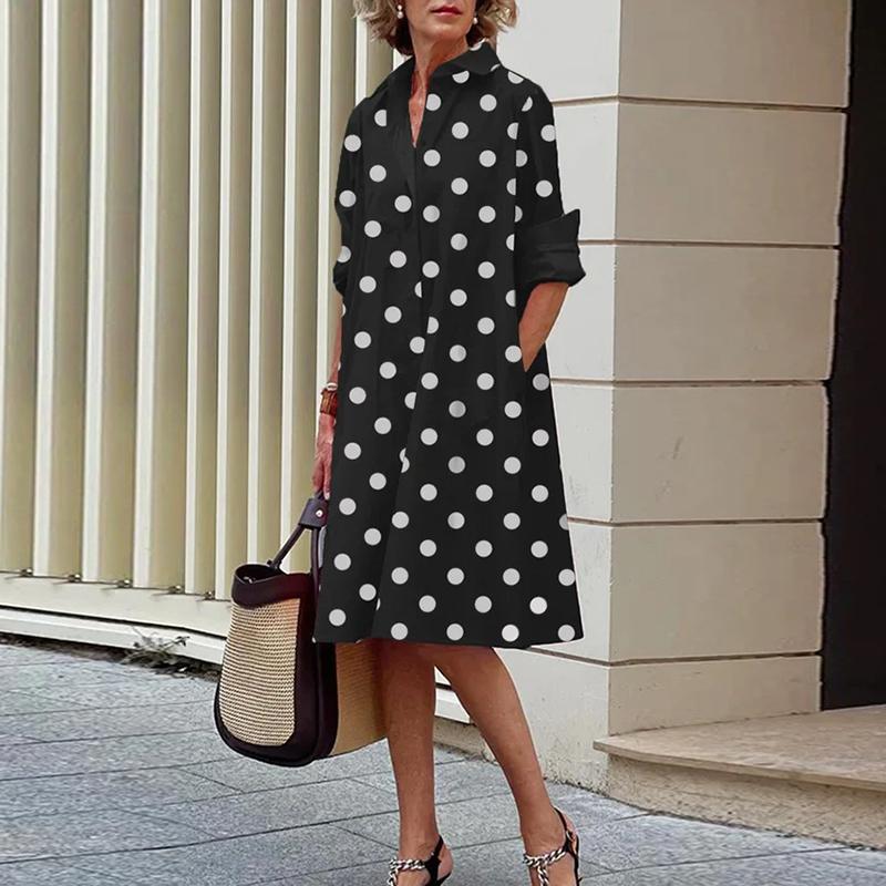 Long Sleeves Turn-down Collar Streetwear Female Dresses-Veeddydropshipping