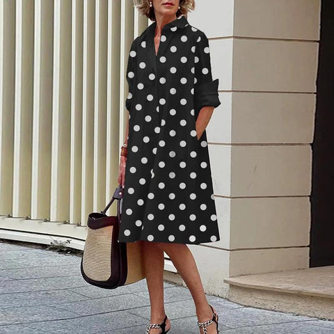 Long Sleeves Turn-down Collar Streetwear Female Dresses-Veeddydropshipping
