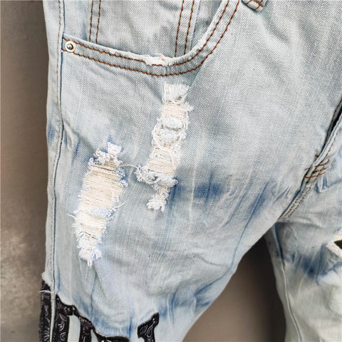 Men Embroidery Patchwork Ripped Jeans For Men-MF00650-Veeddydropshipping