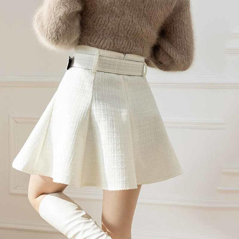 Tweed Pleated High Waist Mini Skirts-WF00615-Veeddydropshipping