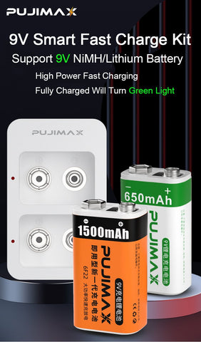 2 Slots 9V Smart Fast Battery Charger With LED Indicators USB Cable-CE00092-Veeddydropshipping