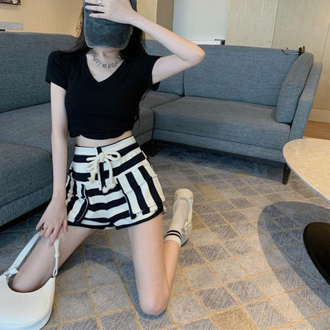 Striped Casual Shorts for Women-WF00602-Veeddydropshipping