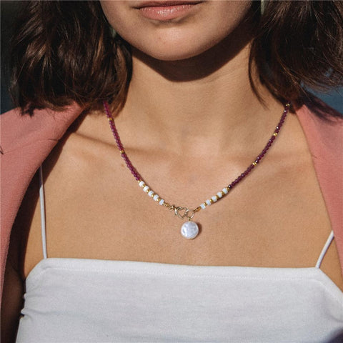 Pearl Pendant Necklace for Women Natural Stone Beaded -JW00174-Veeddydropshipping