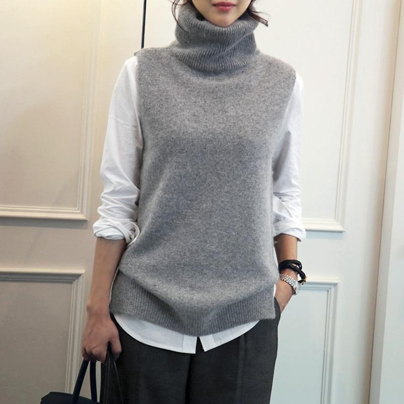 Women Knitted High-neck Vest Loose Comfortable Cashmere Sweater-Veeddydropshipping