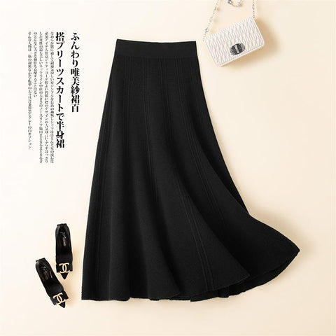 Wool Skirt Women High Waist Knitted Umbrella Skirt-WF00480-Veeddydropshipping