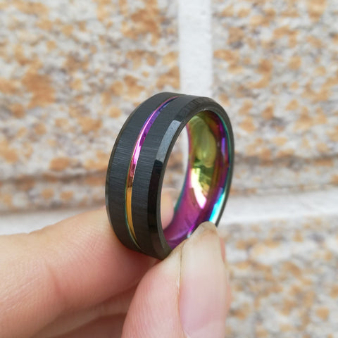 Charm Men Tungsten Carbide Ring Black Wedding Band  -JW00409-Veeddydropshipping