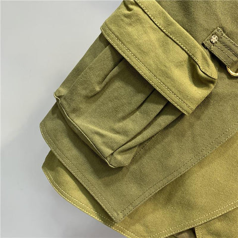 Cargo Denim Skirt Women A-line Skirt-WF00586-Veeddydropshipping