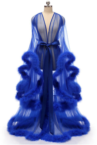 Long Sleeve Feather Tulle Party Evening Dresses-WF01595-Veeddydropshipping
