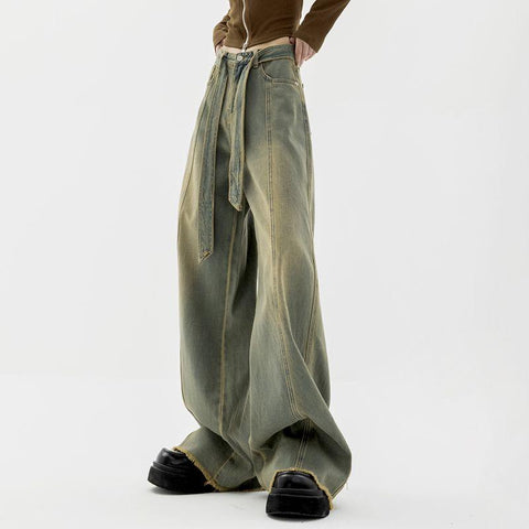 Hip-hop Wide-leg High Waist Loose Slim Straight Gothic Denim Pants-WF00493-Veeddydropshipping