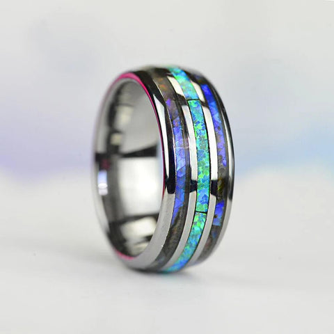 Stainless Steel Rings Shell Blue Opal Rings Men Wedding Jewelry -JW00272-Veeddydropshipping