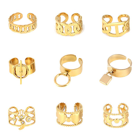 Stainless Steel Ring  Wide Ring with Circle Rings Chain Ring-JW01394-Veeddydropshipping