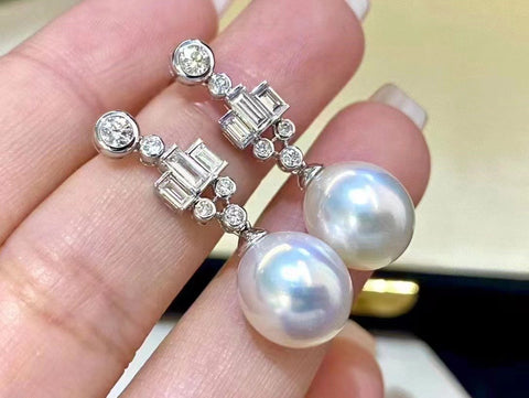 925 Sterling Silver Round  White Pearls Drop Dangle Earrings-JW00095-Veeddydropshipping