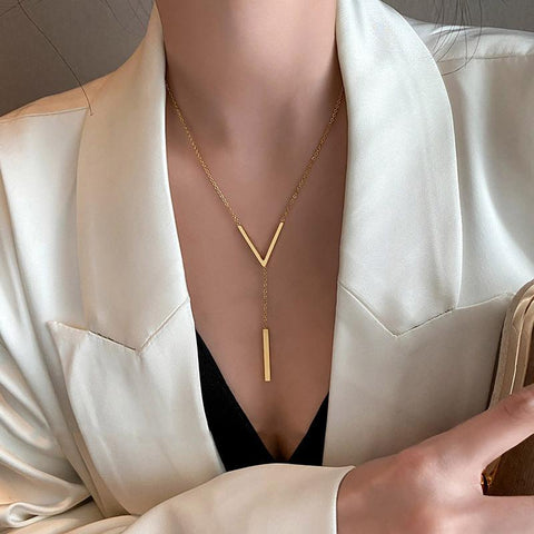 Stainless steel long sexy Clavicle Necklace Ladies -JW01337-Veeddydropshipping
