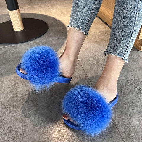 Summer Open Toe Fluffy Real Fur Color Sandals Casual-BS01204-Veeddydropshipping