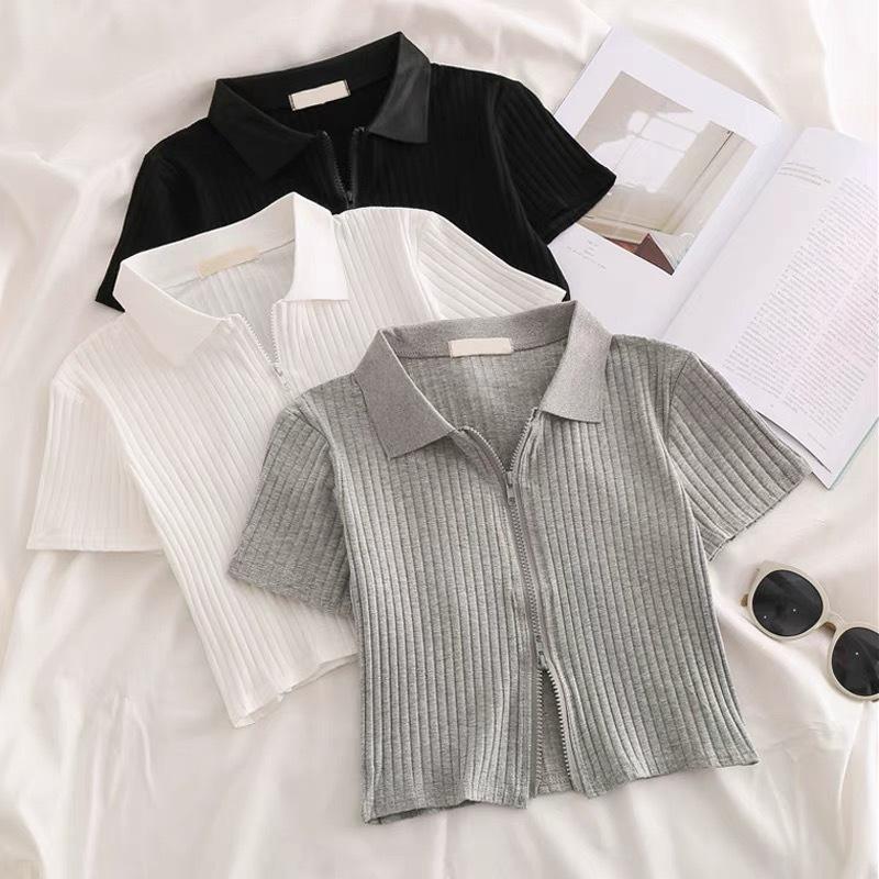 Summer Striped T-Shirt Kids Girls Knitted Crop Slim Tops-Veeddydropshipping