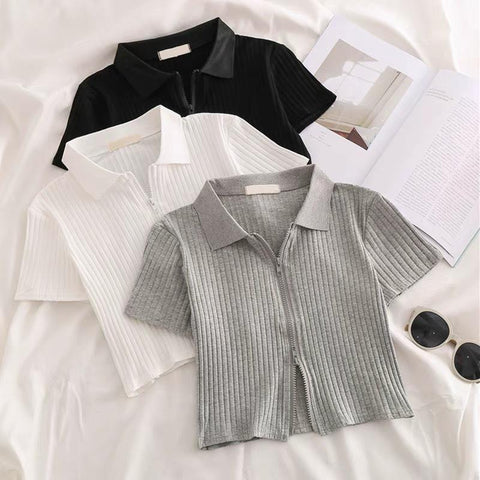 Summer Striped T-Shirt Kids Girls Knitted Crop Slim Tops-Veeddydropshipping