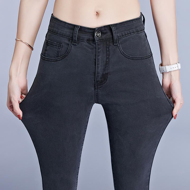 Woman High Elastic Stretch Jeans washed denim pants-WF00452-Veeddydropshipping