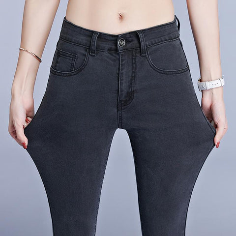 Woman High Elastic Stretch Jeans washed denim pants-WF00452-Veeddydropshipping