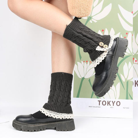 Winter Lace Button Socks Cover Leg Warmers-WF01217-Veeddydropshipping