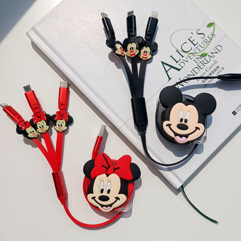 cute Mickey and Minnie three-in-one data cable charger fast charge -CE01201-Veeddydropshipping