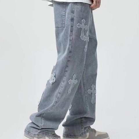 Jeans Trousers Cross Hip Hop Mens Loose-MF00599-Veeddydropshipping